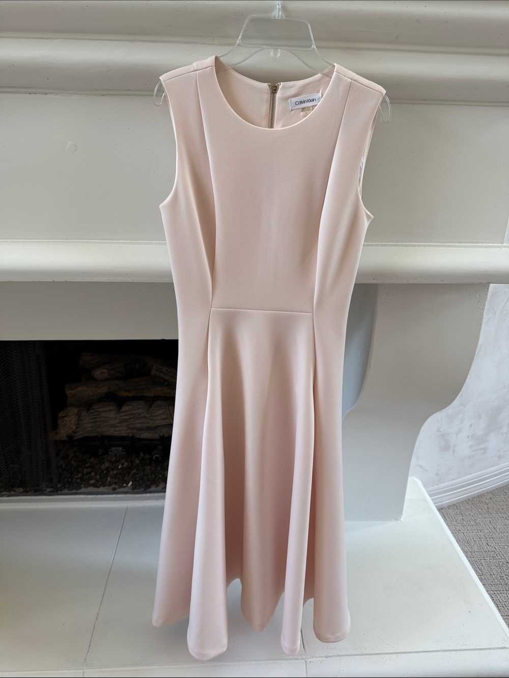 Calvin Klein Sleeveless Midi Dress in Blush Pink with pockets